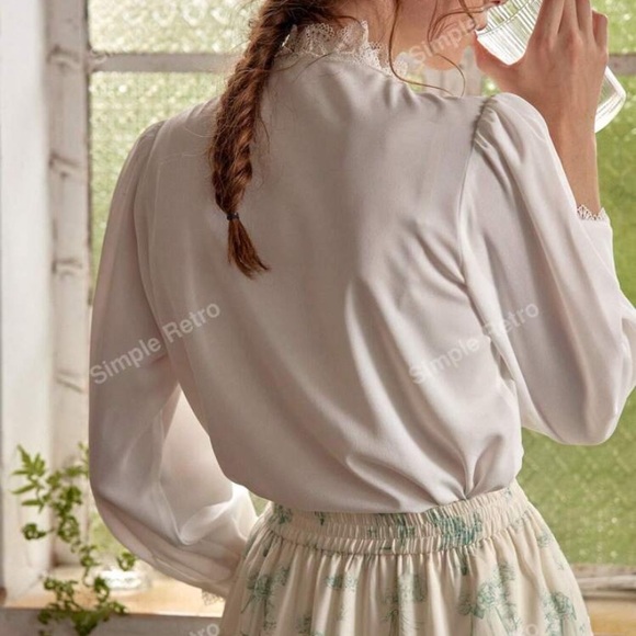 Simple Retro White Pusher Long Sleeve Ruffled Shirt Size 1XL - Picture 8 of 8